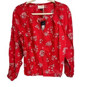 Universal Thread Women's Red Floral Long Sleeve Country Chic Blouse Size M